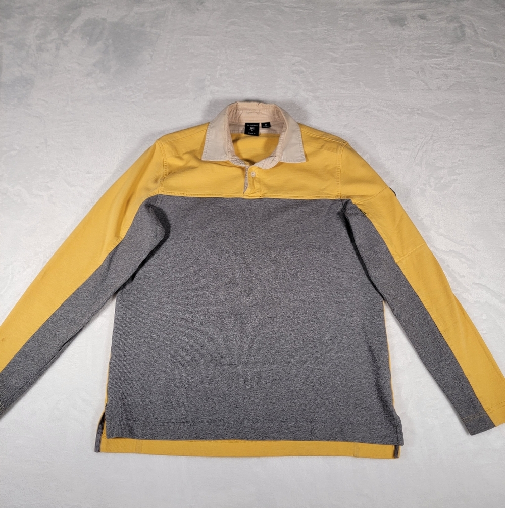 Victorinox Tailored Fit Long Sleeve Polo In Yellow And Gray, Size M